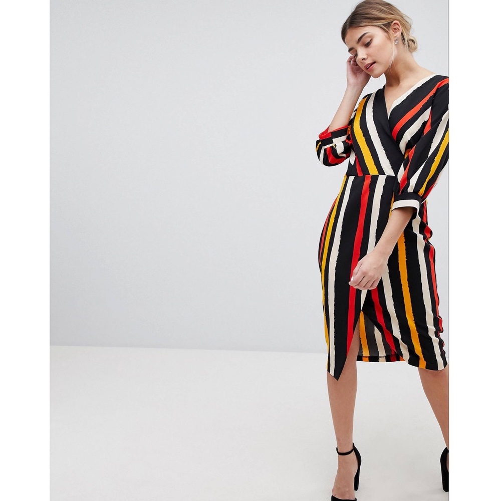 ASOS | Closet London Wrap Dress In Contrast Stripe